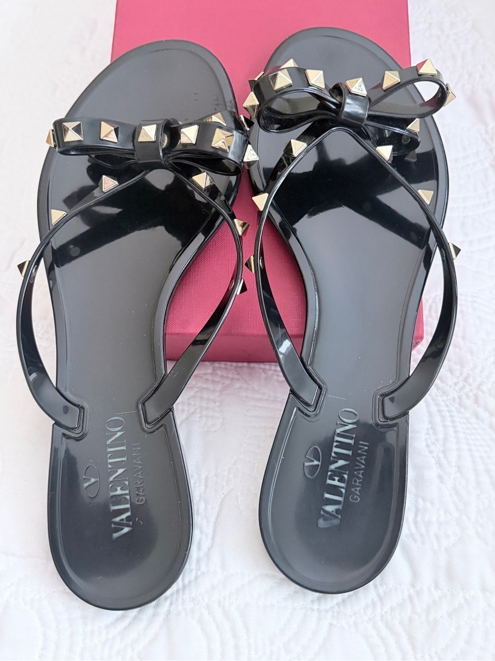 Authentic Valentino Garavani Black Rockstud Bow Jelly Sandals 41